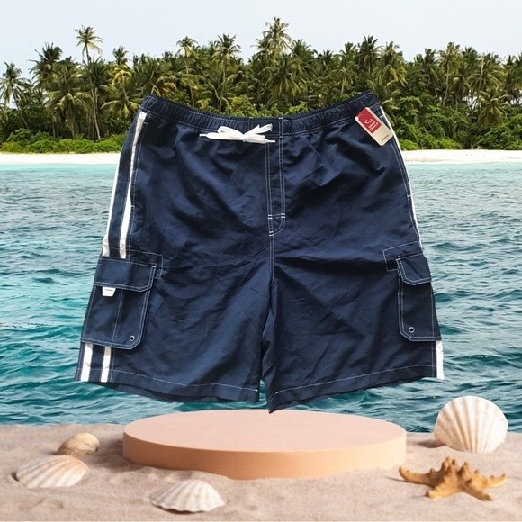 New Open Ocean Trails Trunks Navy & White Pockets Drawstring Size XL - Picture 1 of 8